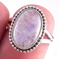 Natural Rainbow Moon Stone Gemstone Handmade 925 Sterling Silver Ring S.6 e5j74 gray