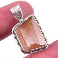 Natural Angel Hair Quartz Gemstone 925 Solid Sterling Silver Pendant 1.25'' N0T28 brown