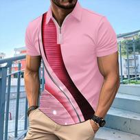 Summer Polo Shirt Zip Men's Printed Dots Gradient Polo Shirt Men's Tops S rožinė
