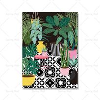 Victorian Tile Botanical House Plant Art Nordic Poster And Print Boho Green Leaves Decor Picture Modern Wall Art Canvas Painting 21x30cm No Framed