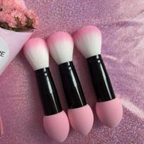 Visiškai naujas 1vnt Blusher Blush nailoninis makiažo šepetėlis, dvi galvutės rožinė
