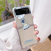 Luxury Case For Samsung Galaxy Z Flip 3 4 5G Funda Z Flip3 Clear PC Hard Shockproof Back Phone Coque Cute Astronaut Planet Samsung Z Flip