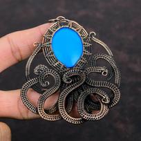 Sleeping Beauty Turquoise Pendant Copper Wire Wrapped Pendant Handmade Octopus Pendant Copper Wire Wrapped Jewelry Gemstone Pendant For Gift
