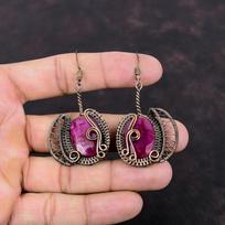 Faceted Kashmir Ruby Earring Copper Wire Wrapped Gemstone Earrings Copper Jewelry Handmade Dangle Earring Wire Wrapped Jewelry Gift For Wife