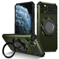 Phone Bumpers Stand Holder Full Slide Cap Phone Case For IPhone 15 14 13 12 11 Pro Max Plus Magsafe Wireless Charge Magnetic Cover For iPhone 11 tamsiai žalia spalva