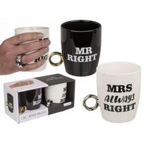 Puodeliai su žiedu Mr Right ir Mrs Always Right Puodelis žiedas