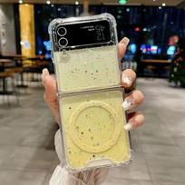 Samsung Z Flip 6 5 4 3 Magsafe Gradientinis Blizgučių Sulankstomo Telefono Dėklas Samsung Z Flip 5 4 Magnetinis Įkrovimas Smūgiams Atsparus Dangtelis For Z Flip 5 geltona