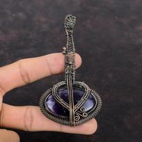 Chevron Amethyst Pendant Copper Wire Wrapped Jewelry Guitar Pendant Gemstone Pendant Copper Wire Wrap Pendant Handmade Jewelry Gift For Her gray
