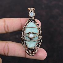 Evil Eye Amazonite Pendant Copper Wire Wrapped Pendant Evil Eye Jewelry Rainbow Moonstone Gemstone Pendant Handmade Copper Jewelry For Gift gray