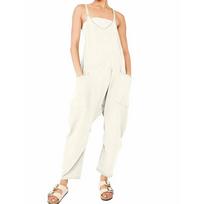 Summer One-piece Baggy Pants Lady Casual Suspenders Europe and The United States Fashion Solid Color Cargo Loose Pants S pilkšvai balta