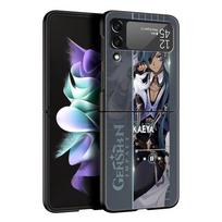 Genshin Impact žaidimo vaidmens telefono dėklas Samsung Galaxy Z Flip 3 4 5 juodas korpusas Samsung Z Flip3 Flip4 kietas PC buferio dangtelis Samsung Z Flip 4