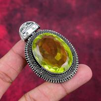 Lemon Topaz Designer Pendant, 925 Solid Sterling Silver Pendant, Handmade Pendant For Memorial Day 2.44 Inches žalia