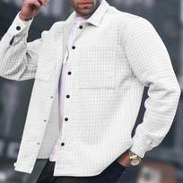 Men's Outer Turn-down Collar Fashion Casual Cardigan Small Square Long Sleeve Shirt Jacket Plus Size XXXL balta