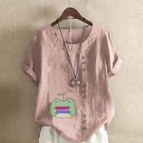 Women's Fashion Frog Prined Short Leeve T-shirt Loose Cotton Shirt Casual Loose Summer Blouse Tops Plus Size S rožinė