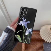 Gėlės raštuotas minkštas juodas silikoninis telefono dėklas, skirtas Samsung Galaxy A55 A54 A35 A34, skirtas Samsung S24 S23 ultra fotoaparatui, smūgiams atsparus apsauginis dangtelis Samsung Galaxy M35 5G gray