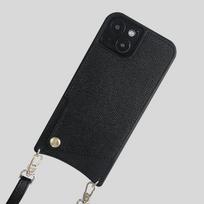 Swallowtail Crossbody Lanyard iPhone 15 Pro Leather Card Case - Anti-Fall Design iPhone 17 black
