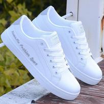 Men's Spring Trend Casual Low Top Board  Pu Leather Teenagers Flat Tide Shoes Plus Size 44 balta
