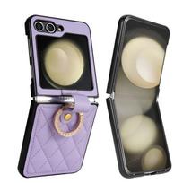 High Quality PU Leather Ring Holder Phone Case for Samsung Galaxy Z Flip 6 5 Flip6 Flip5 5G Protection Shockproof Cover Galaxy Z Flip6 vyno raudonos spalvos