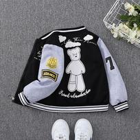 Spring and Autumn Boys Jacket Cartoon Bear Letter Print Baseball Uniform for 4-12 Years Children Sports Leisure Outerwear 160 juoda