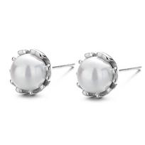 999 Pure Silver Pearl Crown Stud Earring Female Korean Ins Simple Graceful Special-Interest Design High Sense Ear Rings 999