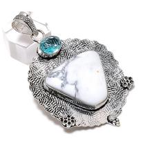 Howlite Jasper, Topaz Gemstone 925 Sterling Silver Jewelry Pendant 2.64  b0R26