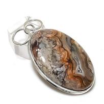 Laguna Lace Agate Gemstone Handmade 925 Sterling Silver Gift Pendant 2.36  V3h66