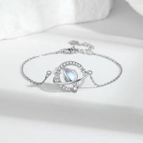 925 Sterling Silver Romantic Planet Bracelet for Women Ins Fashion All-Match Clavicle Chain Diamond-Embedded Moonstone Bracelet
