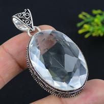 White Topaz Gemstone Handmade 925 Sterling Silver Jewelry Pendant 2.25  s7t55