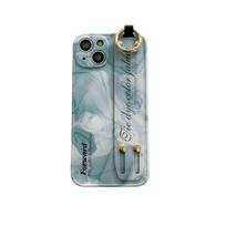 Marmurinis dūminis iPhone dėklas su riešo dirželiu, skirtas iPhone 11-15 promax, specialiai sukurtas moterims. iPhone 12 Pro Max balta/žalia