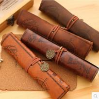 1 PC Creative Treasure Map Vintažinės drobės odinis didelės talpos pieštukų dėklas Mielas paprastas raštinės reikmenų dėžutės pieštukų dėklas Frosted - light brown