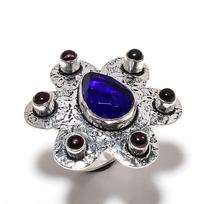 London Blue Topaz,Amethyst Gemstone 925 Sterling Silver Jewelry Ring Size 6 b3K15
