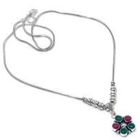 Kashmir Ruby, Emerald Natural Gemstone Handmade Gift Necklace 18  v6N68