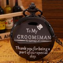 Retro Fashion Men's Black Pocket Watches,‘To My GROOMSMAN’ Lettering Necklace Pendant Quartz Pocket Watch,Ideal Choice for Gifts To The Best Man