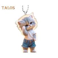Animacinio filmo kabantis papuošimas namuose Kalėdų eglutė automobilio galinio vaizdo veidrodis 2D plokščias akrilinis kačiukas Vyras kabantis ornamentas gyvūno pakabukas Cat white