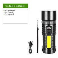 Rechargeable Flashlight 300W LED Torch COB Lights Long Shot 2500M Flash Light Camping Light Zoomable Torch Light Built-in battery Wide Range Lantern A-With Type-C