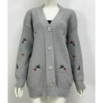 Autumn and Winter Long Sleeve Knitted Cardigan Women Jacket Vintage Loose Embroidered Cardigans Sweaters V Neck Casual Warm Lady Knitwear Coat 24836 One Size pilka spalva