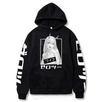 Anime Darling In The Franxx Zero Two Hoodies Vyriški laisvalaikio Harajuku Streetwear megztinis Rudens Y2K Oversized megztiniai su gobtuvu XS juoda