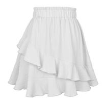 IHUASU Women's Summer Sub Ruffle Hem Skirt High Waist Irregular Solid Colour Short Skirt S balta