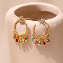 Zirconia Stud Earrings Brass Plated 18K Boho Vintage Textured Earrings auksas
