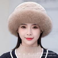 Fashion Fur Hat Rabbit Fur Fox Fur Women Casual Hat Natural Fur abrikosas