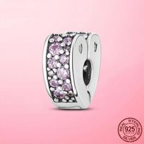 Classic Beads S925 925 Sterling Silver Pink Pave Clip Charm Fit Original Fashion Bracelet for Women Diy Jewelry Making