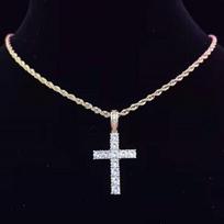 Vyrų Moterų hiphopo kryžiaus pakabukas karoliai su 4 mm cirkonio teniso grandinėle, ledinis Bling karoliai Hiphopo papuošalų mados dovana 18inch(45cm)