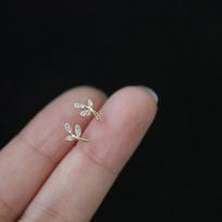 925 Sterling Silver French Simple Pavé Crystal Leaf Tree Life Stud Earrings Women Classic Plating 14k Gold Jewelry Gift auksas