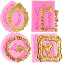 4 Pieces Photo Frame Silicone Mould, Vintage Frame Cake Decorating Mould, Cupcake Toppers, Chocolate, Candy, Polymer Clay 4pcs white