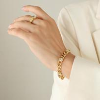 Style Choker Simple Titanium Steel Gold-Plated Chain Inlaid With White-Green Zircon Bracelet Necklace Jewelry Set