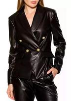 AL KHALID Real Lambskin Women Leather Party Handmade Black Blazer Stylish Formal Designer XS juoda