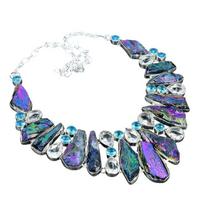 Peacock Titaniun Aura Druzy,Blue Topaz Gemstone Handmade 925 Sterling Silver Jewelry Necklace Gemstone Natural Aura Druzy Silver Necklace 18 violetinė