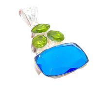 London Blue Topaz, Peridot Gemstone 925 Sterling Silver Jewelry Pendant 1.97  AH-5299 2.17 mėlyna