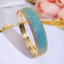 WWJ European Dubai Style Hand Jewelry Circle Blue Big Bracelet Shiny Cubic Zirconia Bangle Exaggerated Female Party Jewellery Accessories turkis