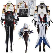 Good Quality Shenhe Cosplay Costumes   Outfit Wigs Game Sexy Jumpsuit Halloween Costumes Women Role Play Uniform L-(Costume+Wig) gray